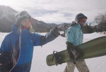 自然地形と人工地形が見事に調和する丸沼を藤田一茂と佐藤亜耶が滑り倒す。